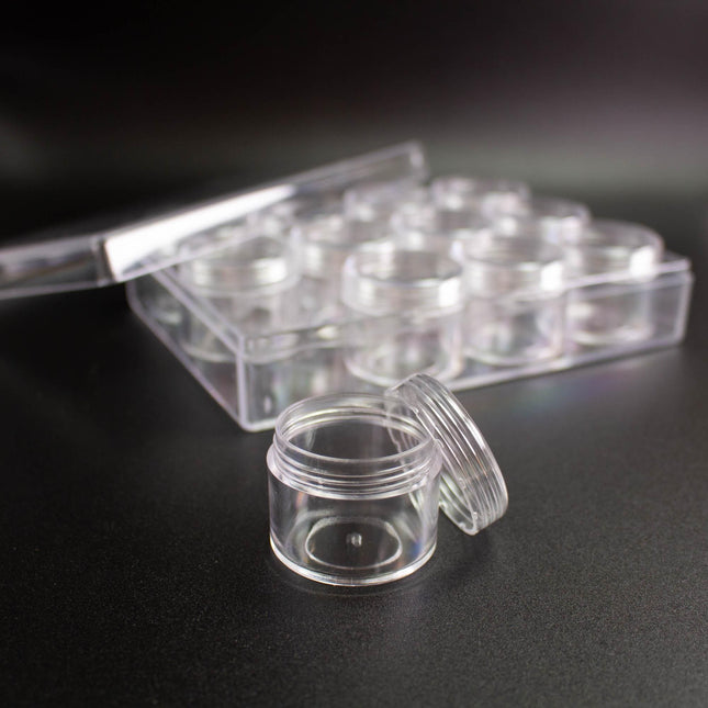 Clear Acrylic Storage Jars - 12 Pack Mini Jars with Craft Storage Case Organizer