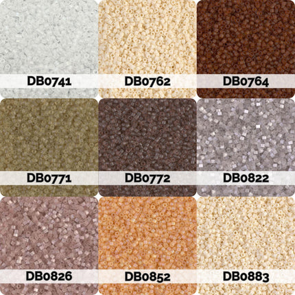 nine different colored beads, each with a unique label, arranged in a 3x3 grid.