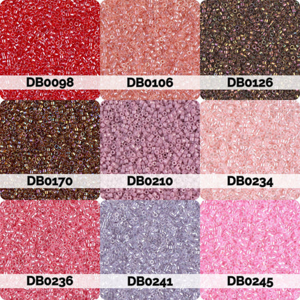 nine different colored beads, each with a unique label, arranged in a 3x3 grid.