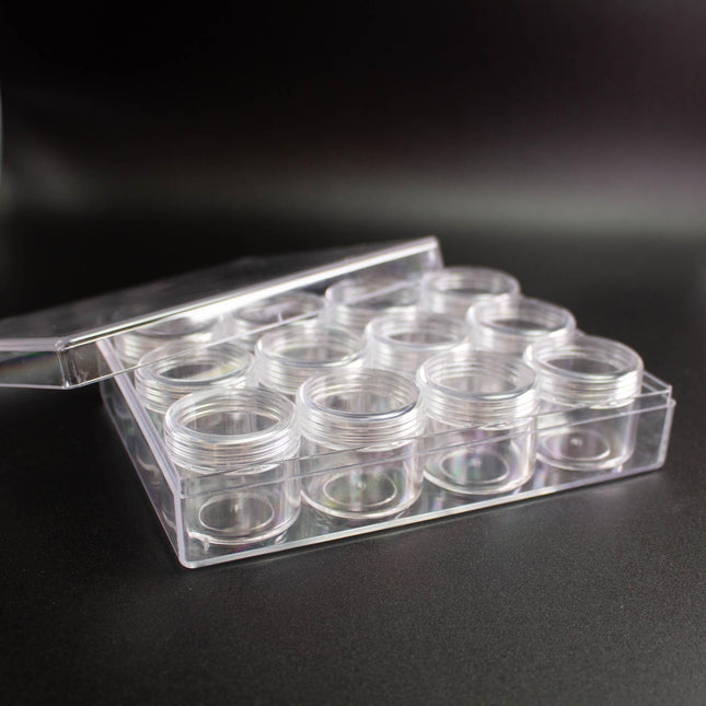Clear Acrylic Storage Jars - 12 Pack Mini Jars with Craft Storage Case Organizer