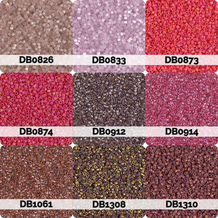 nine different colored beads, each with a unique label, arranged in a 3x3 grid.