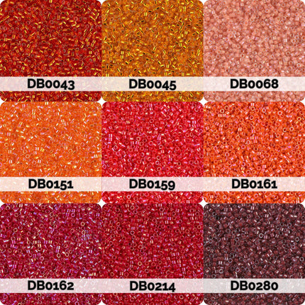 nine different colored beads, each with a unique pattern and color, arranged in a 3x3 grid.