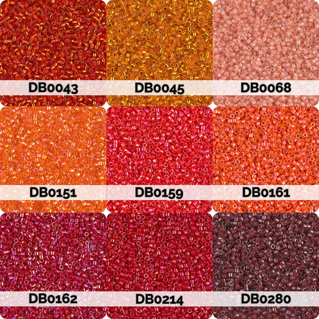 nine different colored beads, each with a unique pattern and color, arranged in a 3x3 grid.