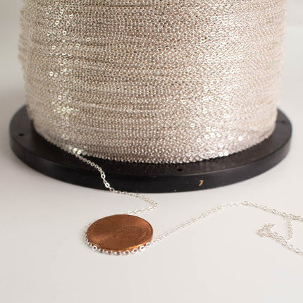 925 Sterling Silver Tiny Flat Cable Chain: 1.6x1.25mm
