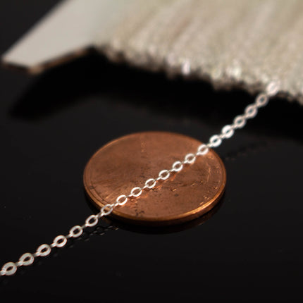 925 Sterling Silver Tiny Flat Cable Chain: 1.6x1.25mm