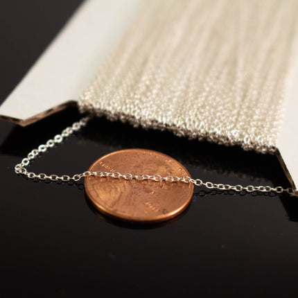 925 Sterling Silver Tiny Round Cable Chain: 1.6x1.2mm