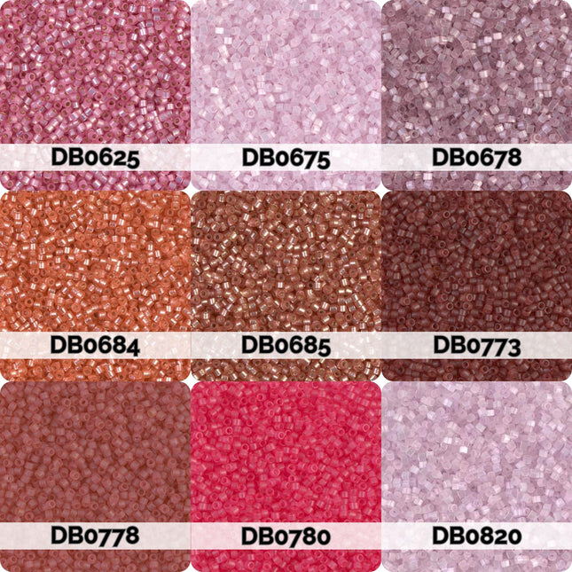 nine different colored beads, each with a unique label, arranged in a 3x3 grid.