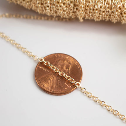 16K Gold Plated Cable Chain, 2x2.5mm Soldered Link, Tarnish Resistant Bulk Spool