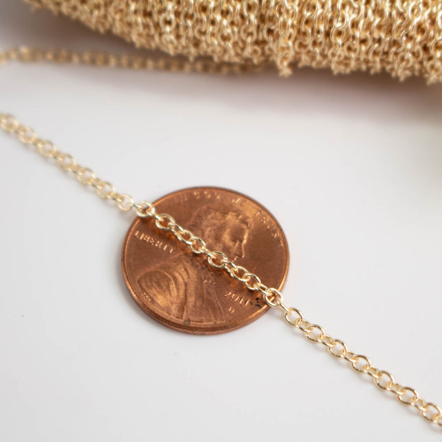 16K Gold Plated Cable Chain, 2x2.5mm Soldered Link, Tarnish Resistant Bulk Spool