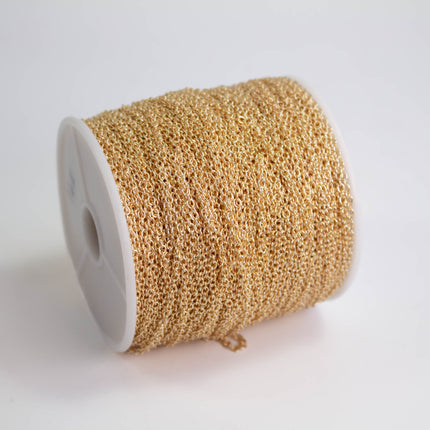 16K Gold Plated Cable Chain, 2x2.5mm Soldered Link, Tarnish Resistant Bulk Spool
