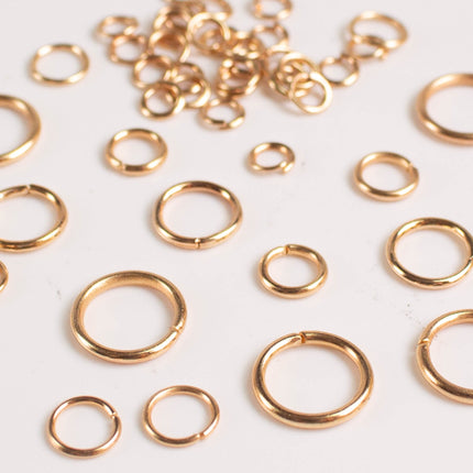 Anti Tarnish Champagne Gold Plated Open Jump Rings, Multiple Sizes, Bulk Wholesale