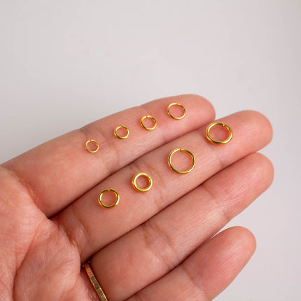 Anti Tarnish Gold Plated Open Jump Rings, Multiple Sizes, Bulk Wholesale