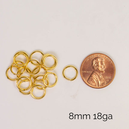 Anti Tarnish Gold Plated Open Jump Rings, Multiple Sizes, Bulk Wholesale
