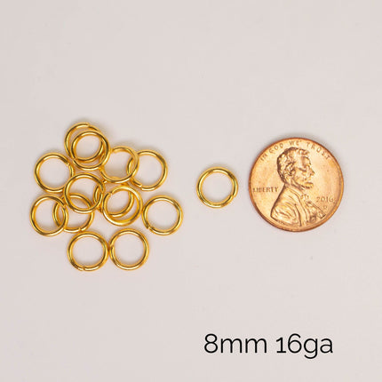 Anti Tarnish Gold Plated Open Jump Rings, Multiple Sizes, Bulk Wholesale