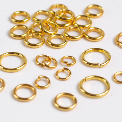 Anti Tarnish Gold Plated Open Jump Rings, Multiple Sizes, Bulk Wholesale
