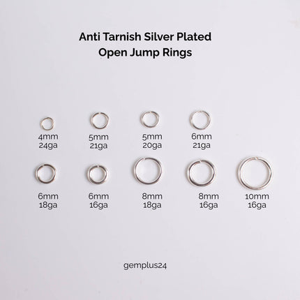 Anti Tarnish Silver Plated Open Jump Rings, Multiple Sizes, Bulk Wholesale
