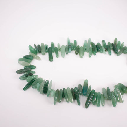 Green Aventurine Stick Beads, 13-26mm Long x 4-6mm Thick, 15 Inch Strand, AAA Natural Gemstone