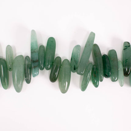 Green Aventurine Stick Beads, 13-26mm Long x 4-6mm Thick, 15 Inch Strand, AAA Natural Gemstone