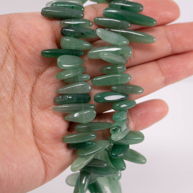 Green Aventurine Stick Beads, 13-26mm Long x 4-6mm Thick, 15 Inch Strand, AAA Natural Gemstone