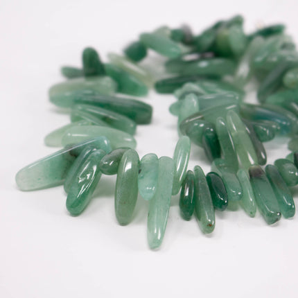 Green Aventurine Stick Beads, 13-26mm Long x 4-6mm Thick, 15 Inch Strand, AAA Natural Gemstone