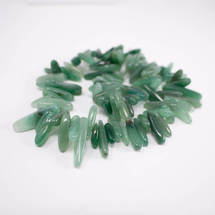 Green Aventurine Stick Beads, 13-26mm Long x 4-6mm Thick, 15 Inch Strand, AAA Natural Gemstone