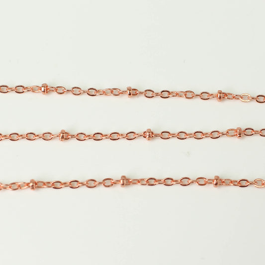 Anti Tarnish Coating Bright Copper Plated Satellite Flat BALL Chain - 3x1.7mm SOLDERED link -3/10/32/50/100/300 Feet Tiny Small Ball Chain - ATC317SAT