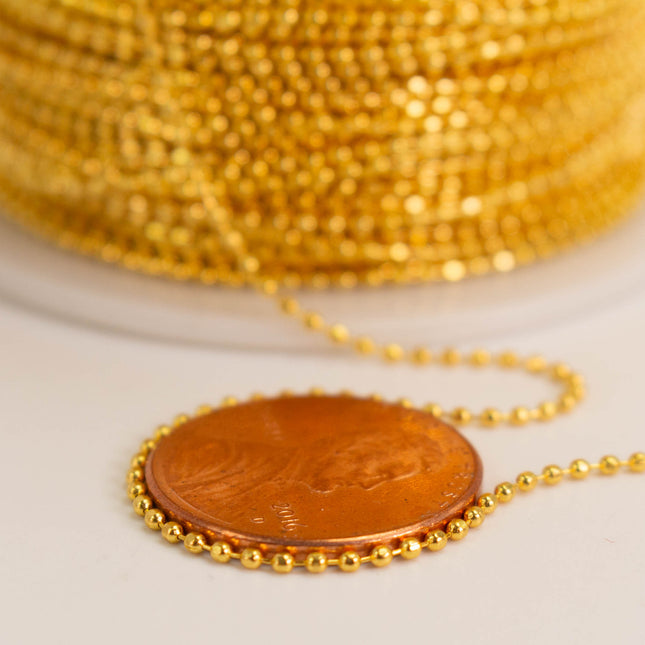 Anti-Tarnish Plated Faceted Ball Chain - 1.2mm Ball/Beads Size - Bulk Spool - ATCDC1.2