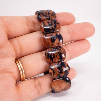 Black Goldstone 2 Hole Brick Beads, 13x13x5mm, 14 Bead Bracelet