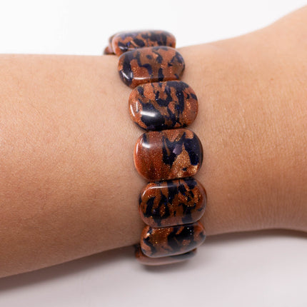 Black Goldstone 2 Hole Brick Beads, 13x13x5mm, 14 Bead Bracelet