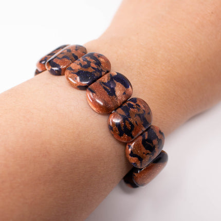 Black Goldstone 2 Hole Brick Beads, 13x13x5mm, 14 Bead Bracelet