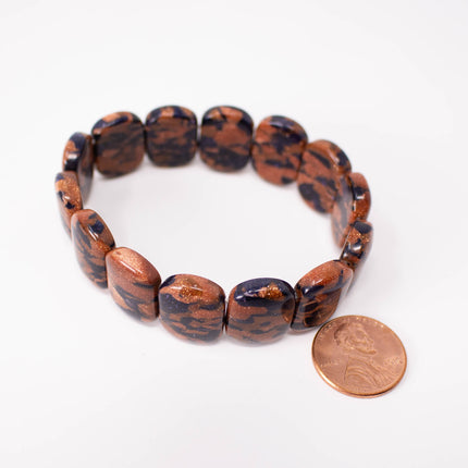 Black Goldstone 2 Hole Brick Beads, 13x13x5mm, 14 Bead Bracelet