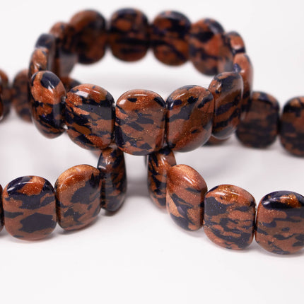 Black Goldstone 2 Hole Brick Beads, 13x13x5mm, 14 Bead Bracelet