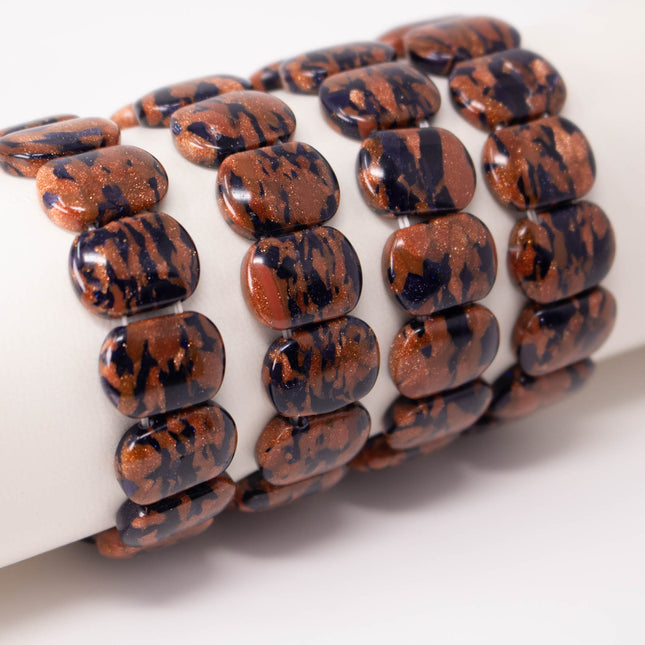 Black Goldstone 2 Hole Brick Beads, 13x13x5mm, 14 Bead Bracelet