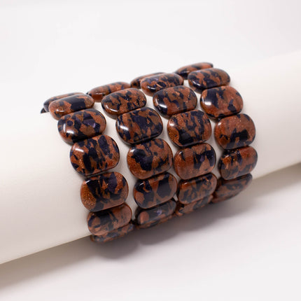 Black Goldstone 2 Hole Brick Beads, 13x13x5mm, 14 Bead Bracelet