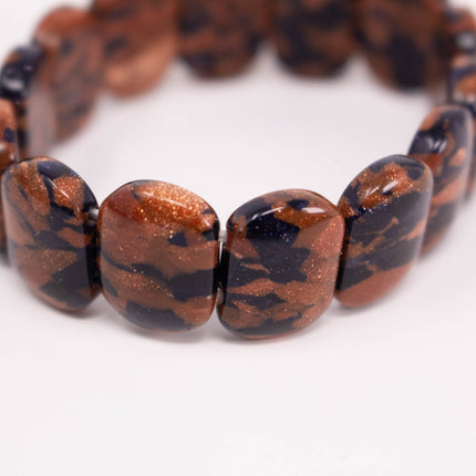 Black Goldstone 2 Hole Brick Beads, 13x13x5mm, 14 Bead Bracelet