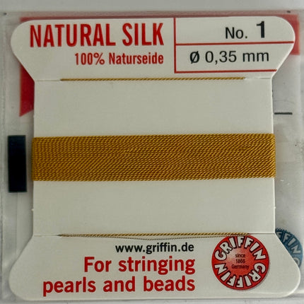 Griffin Natural Silk Bead Cord, 100% Silk Pearl & Bead Stringing Thread with Needle, 2m, No. 1-10 (0.35-0.90mm)