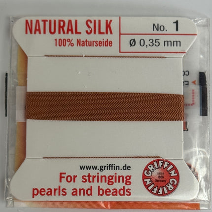Griffin Natural Silk Bead Cord, 100% Silk Pearl & Bead Stringing Thread with Needle, 2m, No. 1-10 (0.35-0.90mm)