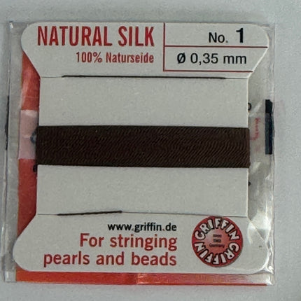 Griffin Natural Silk Bead Cord, 100% Silk Pearl & Bead Stringing Thread with Needle, 2m, No. 1-10 (0.35-0.90mm)