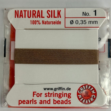 Griffin Natural Silk Bead Cord, 100% Silk Pearl & Bead Stringing Thread with Needle, 2m, No. 1-10 (0.35-0.90mm)