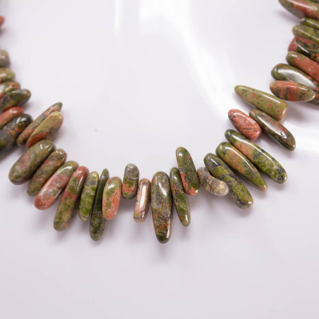 AAA Natural Unakite Stick Beads, Polished Pebble Chips, 15.5 Inch Strand