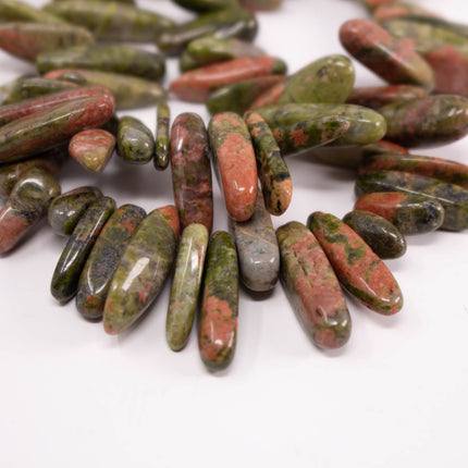 AAA Natural Unakite Stick Beads, Polished Pebble Chips, 15.5 Inch Strand