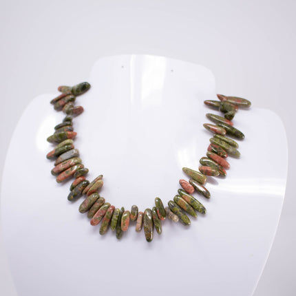 AAA Natural Unakite Stick Beads, Polished Pebble Chips, 15.5 Inch Strand