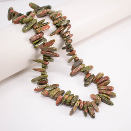 AAA Natural Unakite Stick Beads, Polished Pebble Chips, 15.5 Inch Strand