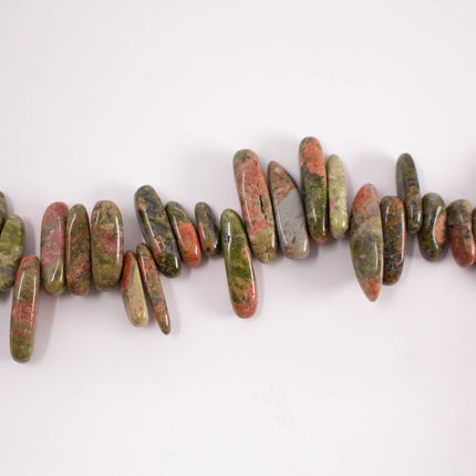 AAA Natural Unakite Stick Beads, Polished Pebble Chips, 15.5 Inch Strand