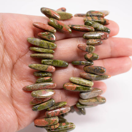 AAA Natural Unakite Stick Beads, Polished Pebble Chips, 15.5 Inch Strand