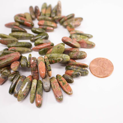 AAA Natural Unakite Stick Beads, Polished Pebble Chips, 15.5 Inch Strand