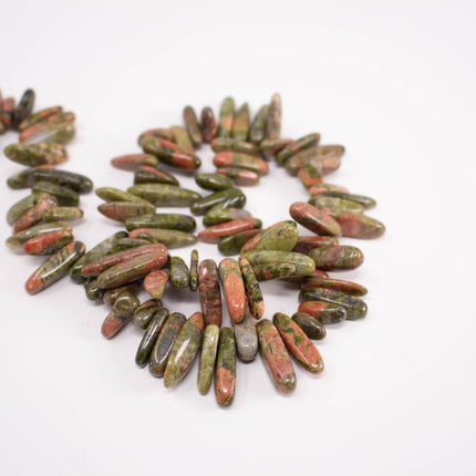 AAA Natural Unakite Stick Beads, Polished Pebble Chips, 15.5 Inch Strand
