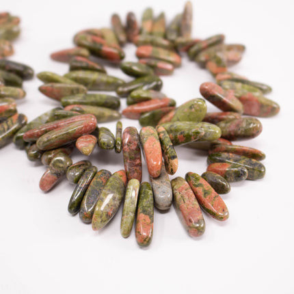 AAA Natural Unakite Stick Beads, Polished Pebble Chips, 15.5 Inch Strand