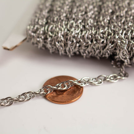 Stainless Steel Rope Chain 5.7mm 20g, Heavy Unsoldered Chain by the Foot, DIY Jewelry Making Supplies