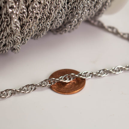Stainless Steel Rope Chain 5.7mm 20g, Heavy Unsoldered Chain by the Foot, DIY Jewelry Making Supplies